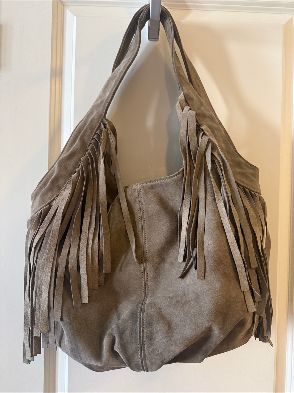 GUC JJ Winters XXL Taupe Suede Fringe Hobo Bag